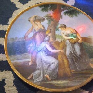 Vintage women gathering wood fine art platter